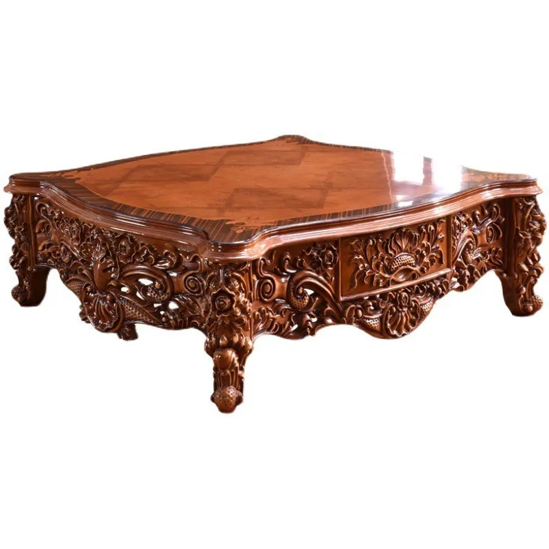 

European long coffee table American dark solid wood carving flower oak thickened luxury 1.8 villa 1.5 meters generous table