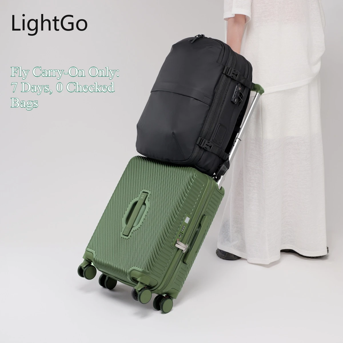 

Lightgo 20 Inch Spinner Suitcase and Business Laptop Backpack Airport Approved 7 Day Hand Luggage TSA Water Resistant Set