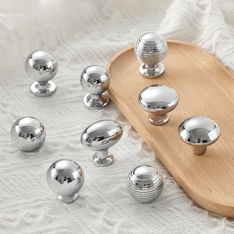 1PCS Single-hole Solid Brass Bright Silver Minimalist Cabinet Pull Handle Classical Light Luxury Drawer Handle Cabinet Door Knob