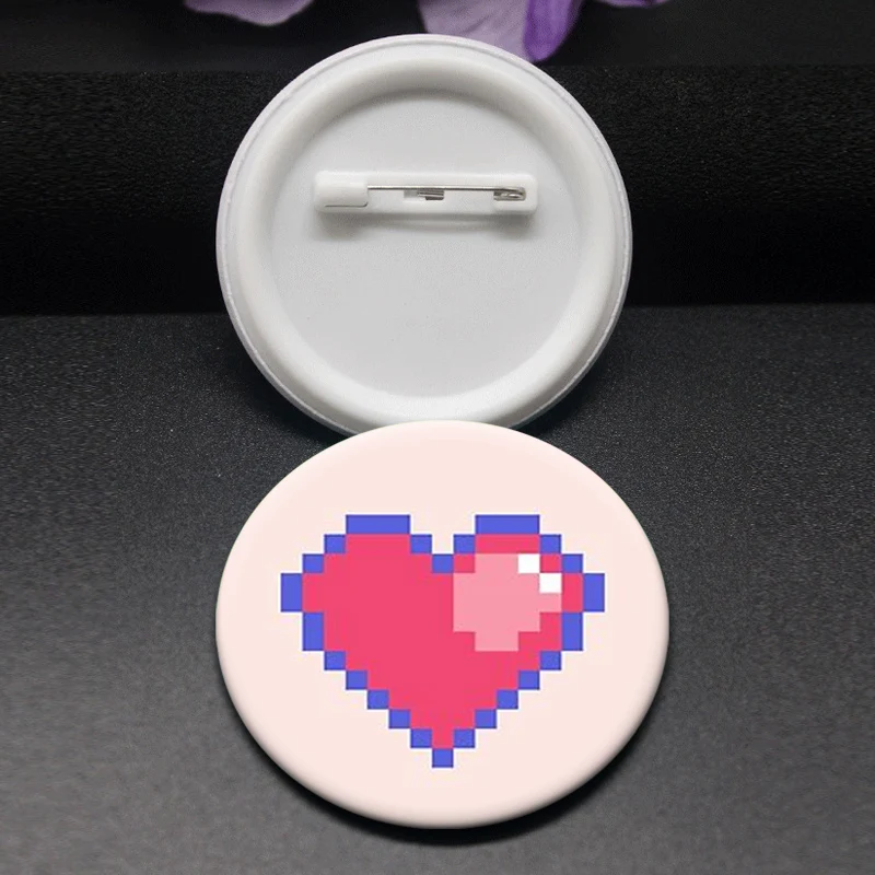 Creative Pixelated Pins Chinese Calligraphy Ncouragement for Hard Work,Blessing,Lucky Badge Banana Kitten,lemon Round Brooches