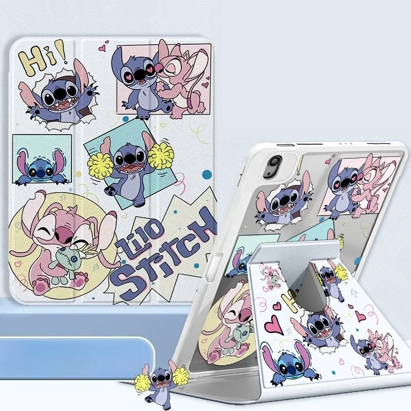 

Stitch 3-Fold Tablet Case for IPad Air7 11th/10th Cute Cartoon Angel Case for Air6 Pro 11in Mini7 Air1/2 9.7in 9th 10.2in Cover