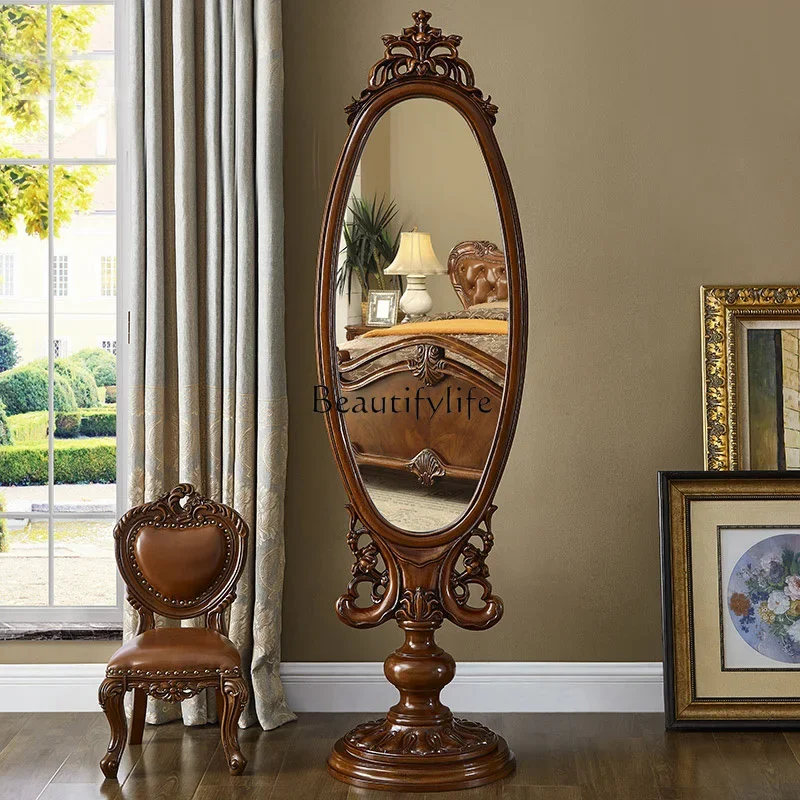 

yj19 American Style Solid Wood Full-Length Standing Mirror for Home Use Vintage