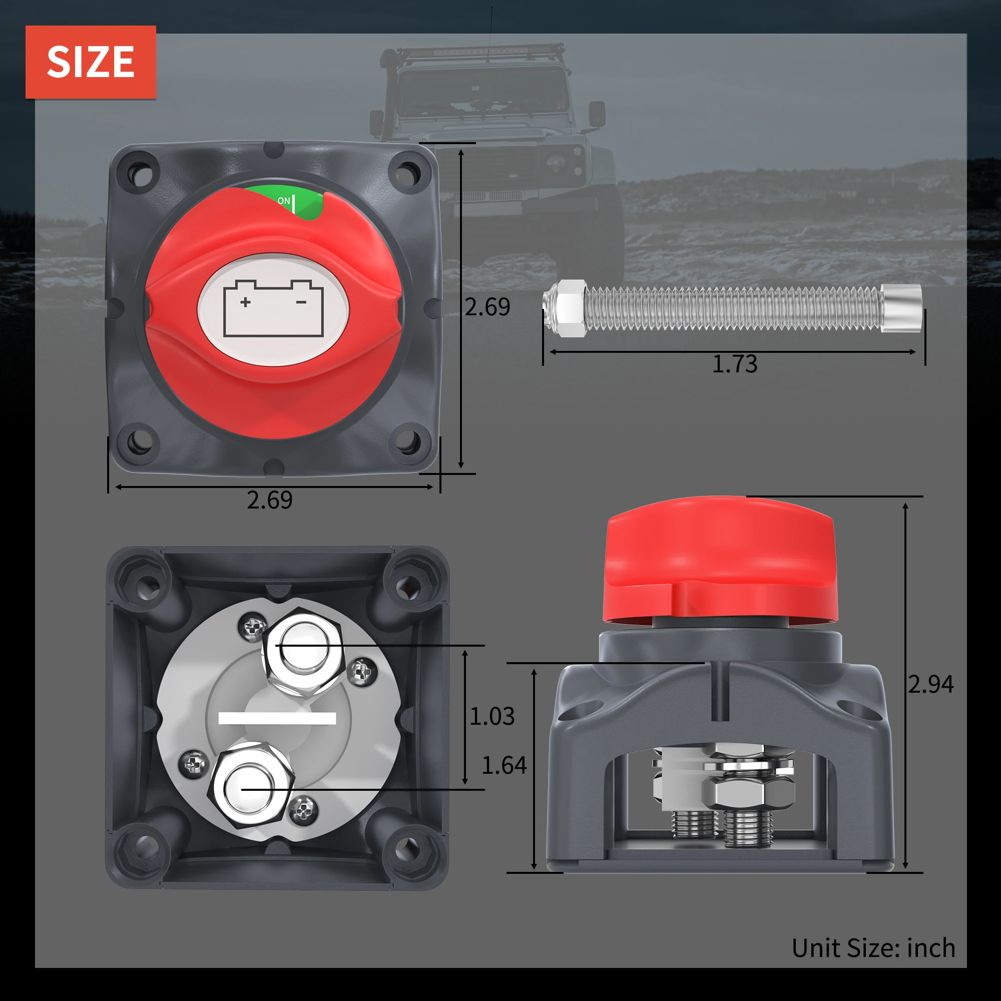 DaierTek Car Battery Disconnect Switch 48V 24V 12V Cut Off 2 Position 2 Pin M10 275A Battery Connection Switch For Marine Boat