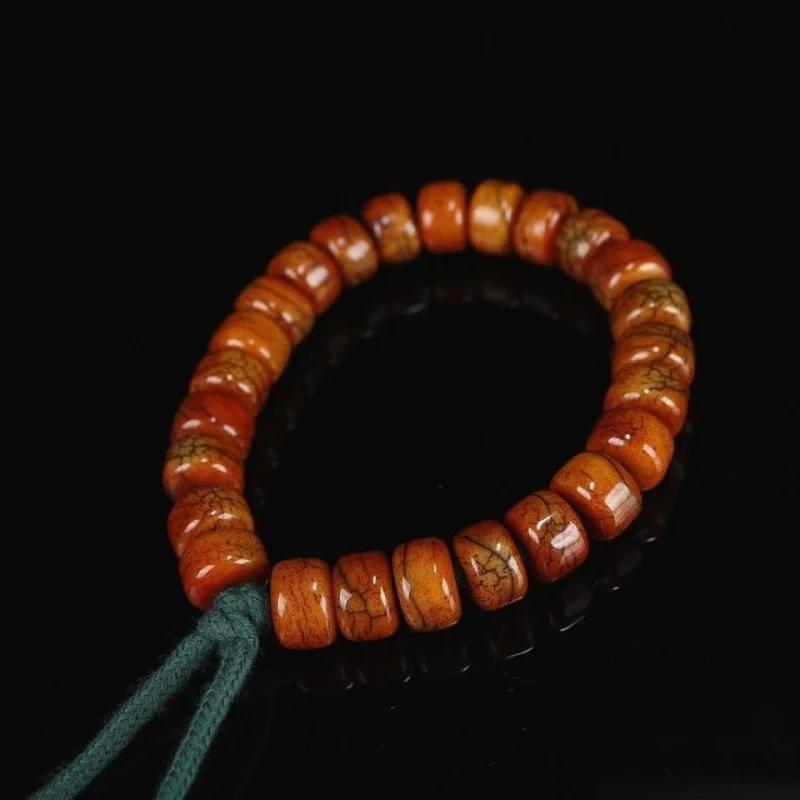 

Fine quality yak bone prayer beads with a rich, oily patina and crackle pattern, single-strand bracelet, Tibetan-style o