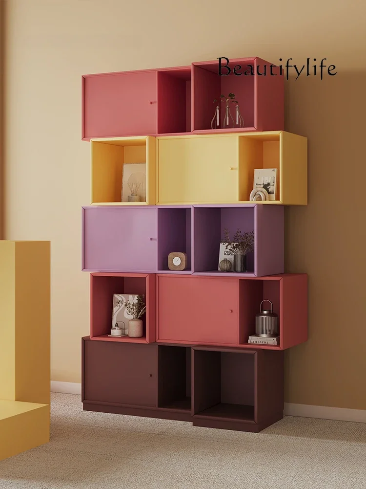 Nordic Danish Bookcase Dopamine Color Storage Bookcase Integrated Entire Wall Multi-Color Cabinet