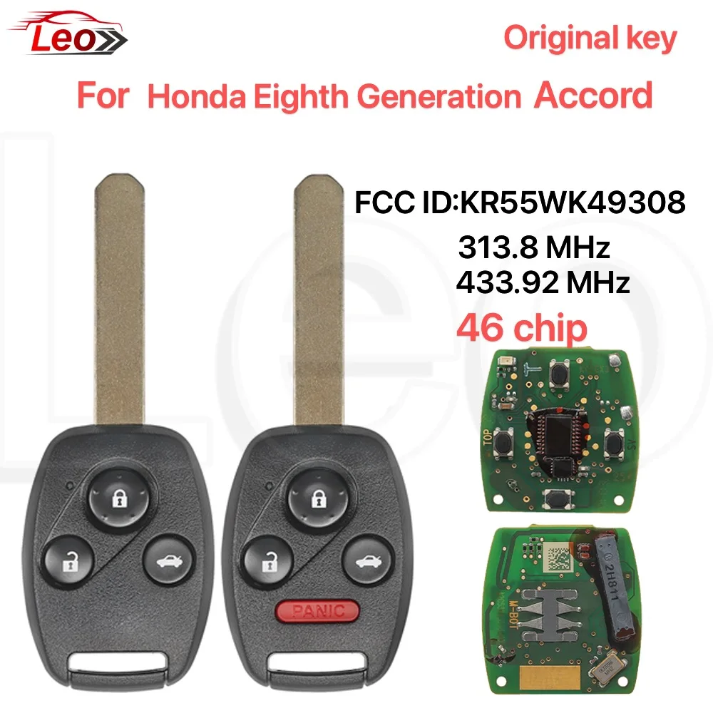 

Leo FCC ID:KR55WK49308 313.8МГц 433.92МГц 46 чипов 3/4 кнопки, б/у, для оригинального внутреннего ключа Honda Accord восьмого поколения
