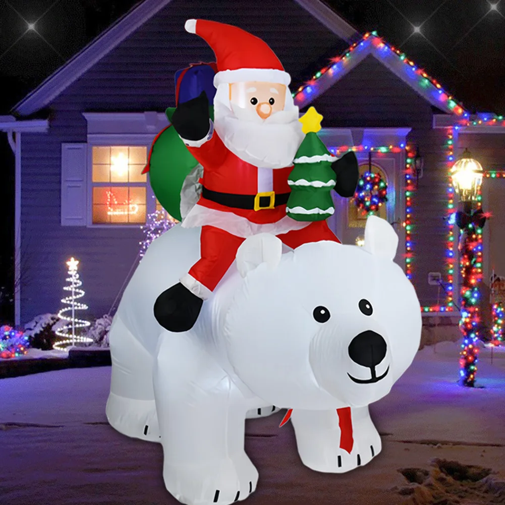 Inflatable Christmas Santa Claus Rides Polar Bear Built-in LED Lights Blow Up Xmas Inflatables Decoration Christmas Decorations