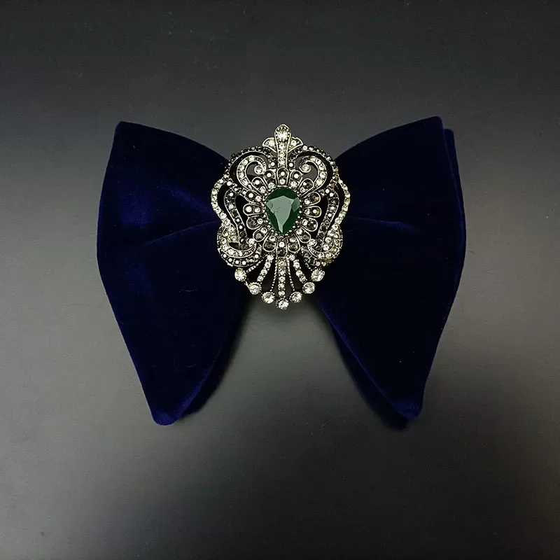 レトロベルベットクリスタル蝶ネクタイオリジナル手作りジュエリーギフトメンズビジネス宴会スーツシャツアクセサリー結婚式の襟の花