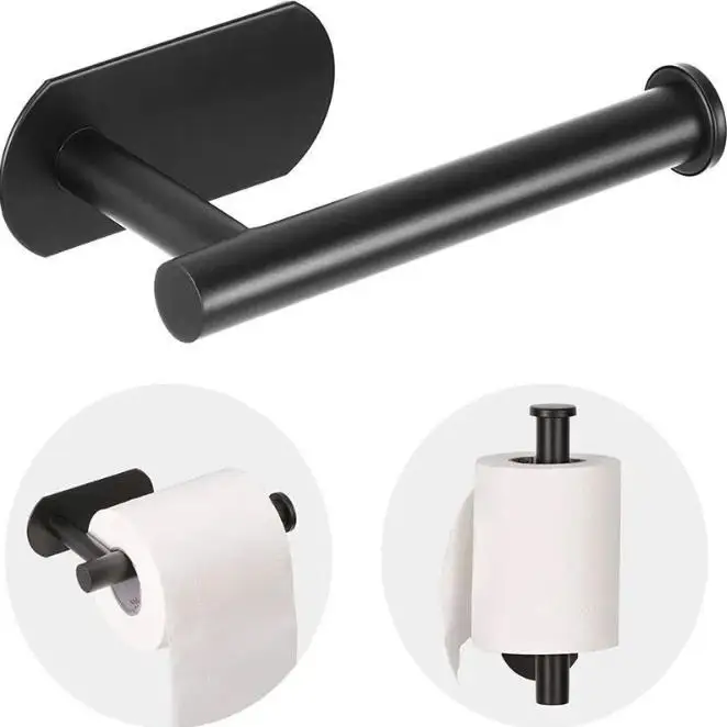 1pc Bathroom Toilet Paper Holder, Self-Adhesive Stainless Steel Roll Paper Holder, Tissue Holder, Perforated Wall Mounted Toilet