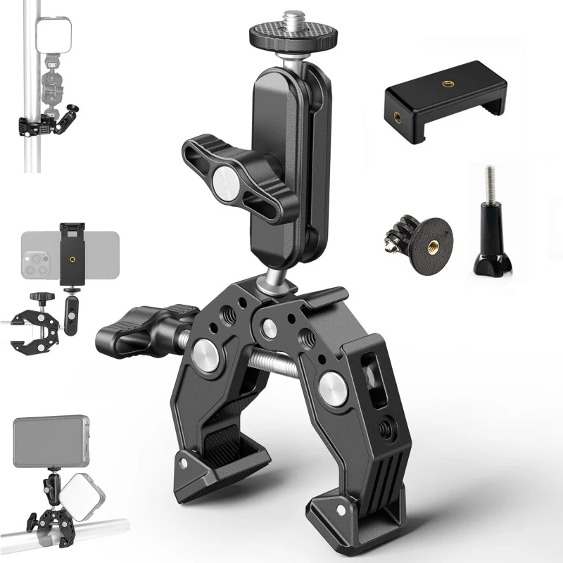 Universal Aluminum Super Clamp with Double Ball Head Magic Arm 1/4