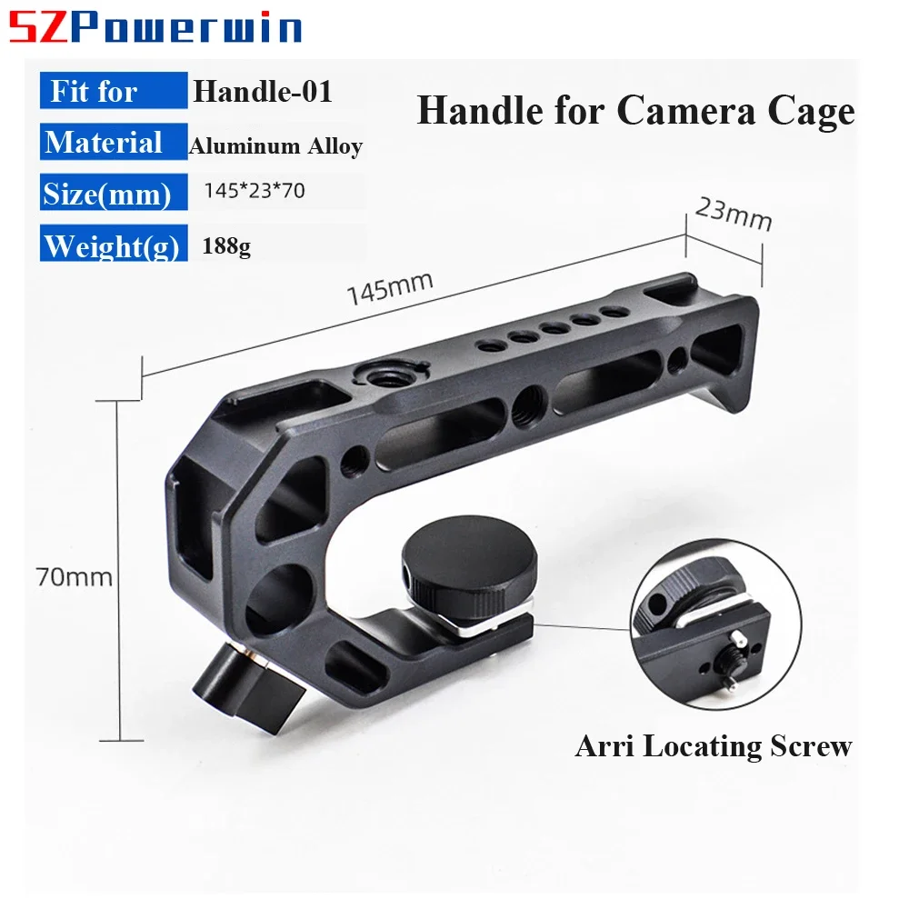 SZPowerwin Aluminum Alloy Camera Cage Top Handle Multifunctional Hot Cold Shoe Side Grip for DSLR LED Light Flash Photography