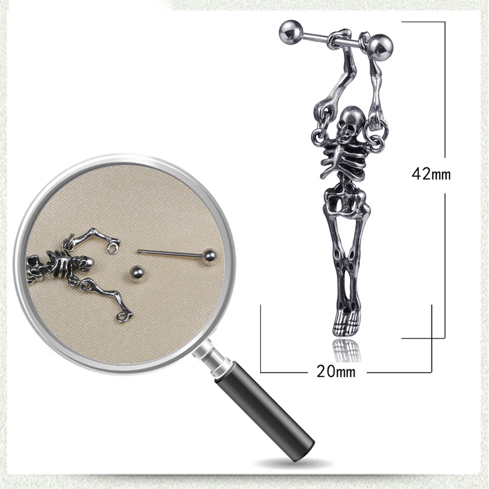 

2pcs Skull Earrings Stainless Steel Lightweight Durable Design Man Eardrop Travel Shopping Festival Unique