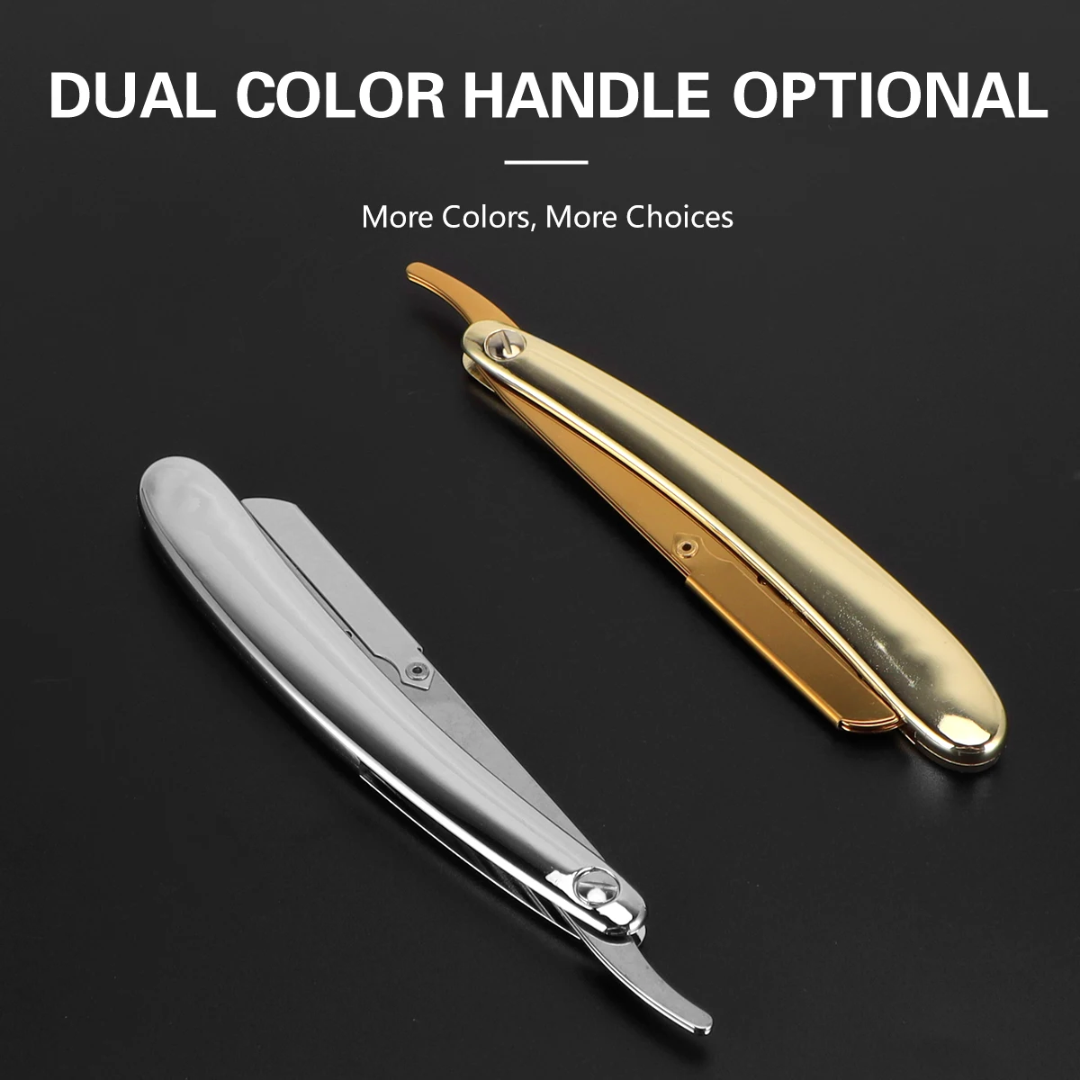 Argent hommes rasage barbier outils cheveux rasoir noir pliant rasoir couteau acier inoxydable droit rasoir Barbearia support cadeau