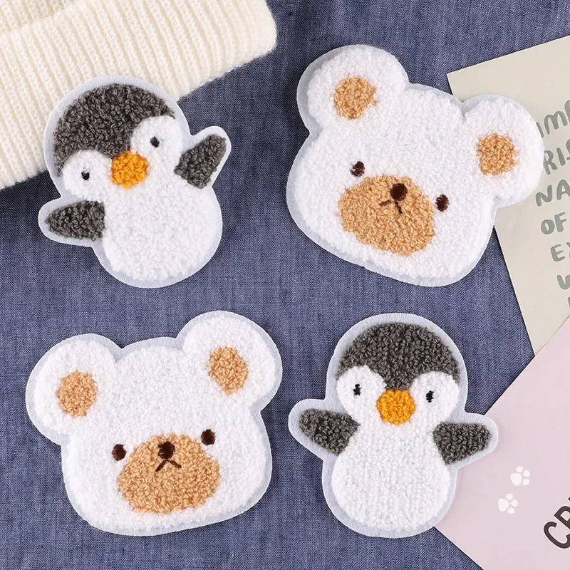 1 peça bonito dos desenhos animados urso cabeça pinguim animal de pelúcia adesivos diy decoração mão costura remendos para vestuário bordado remendo