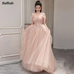 Bafftafe A Line Korea Long Prom Dresses Appliques Lace Pleated Beads Evening Gowns Corset Back Women Formal Occasion Party Dress