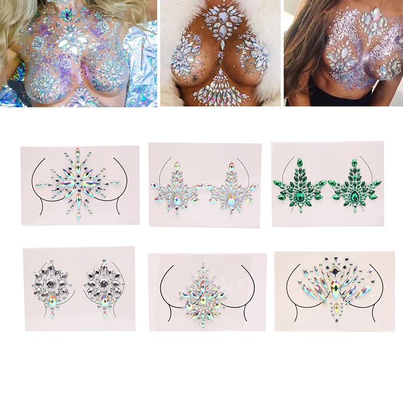 Nipple Cover Crystal Bra Stickers Adhesive Diamond Beads Breast Pasties Shiny Tattoo Sticker Accessories Pad