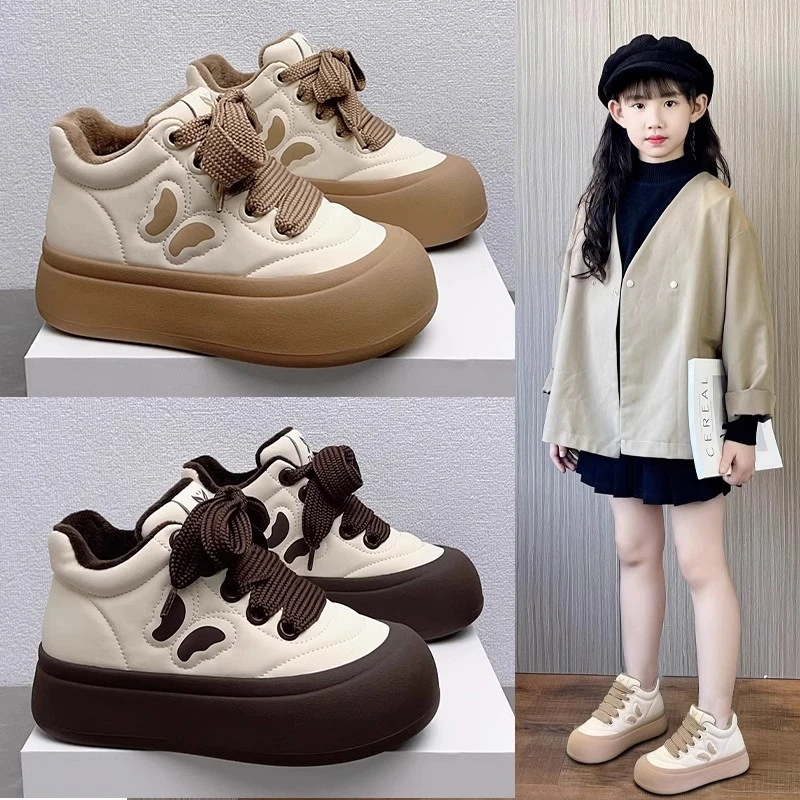 

2025 утепленная хлопковая обувь для девочек, зимняя противоскользящая спортивная обувь для отдыха с флисовой толстой подошвой, модная обувь