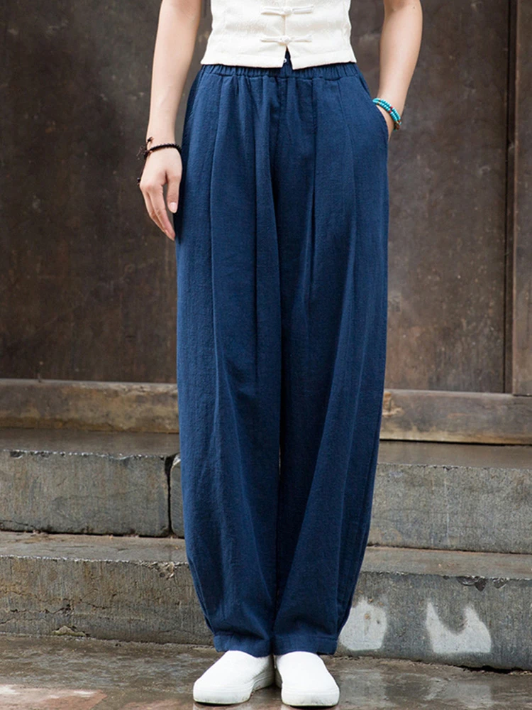 

High Waist Cotton Linen Casual Pants Women New Arrival 2025 Spring Vintage Style Solid Color Loose Female Straight Trousers T537