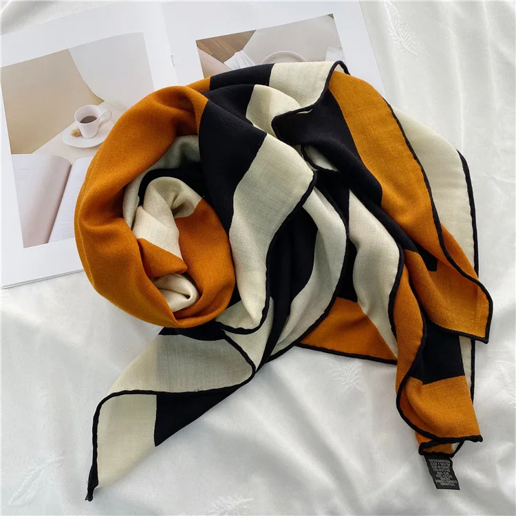 H Letter Scarf With Print Wool Silk Luxury Silk Wool Scarf 140 Hand Rolled Wool Scarf Winter Woman Women's Shawls Cape