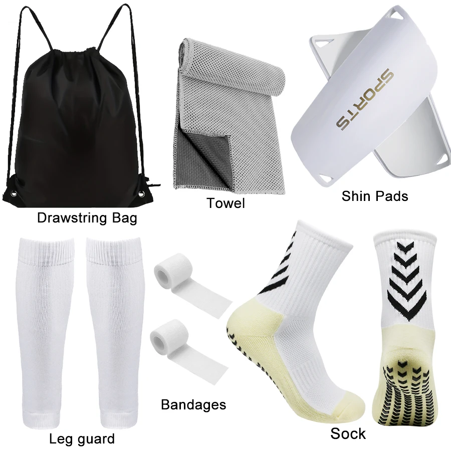 

7PCS Adult Youth High Elastic Football Shin Socks Non-Slip Running Towel Bandage Leg Socks for Outdoor Sports Men's Soccer Bag