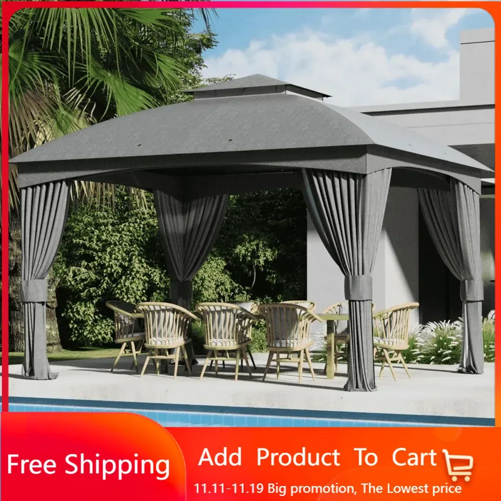 

Heavy Duty Gazebo, 11 x 13 Ft Outdoor Patio Pavilion with Galvanized Steel Metal Frame and Double Roof