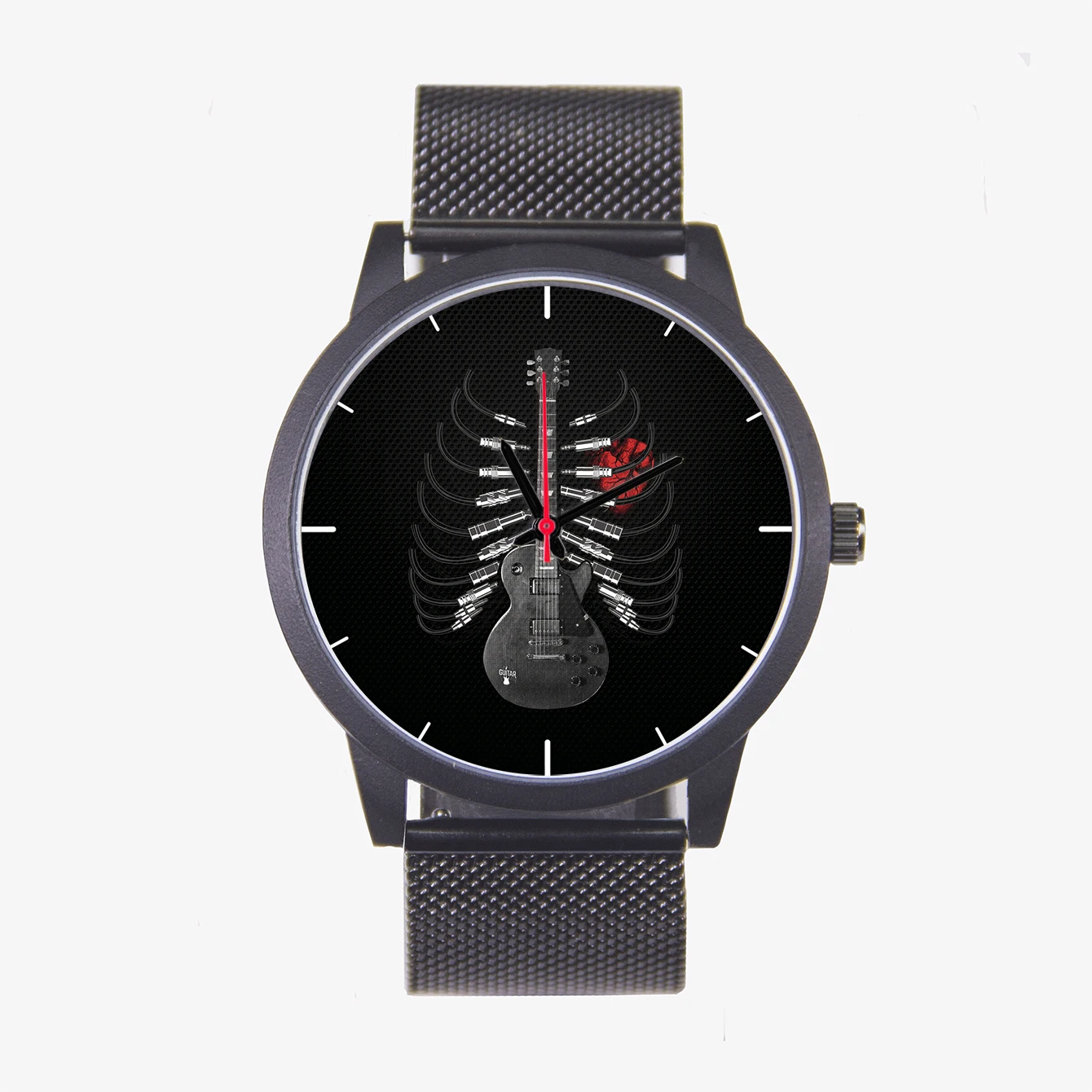 2024 Customize Quartz Wrist Men's Watch 3Hands Guitar Bass Skeleton Heart Design Pleural Gifts For Friends