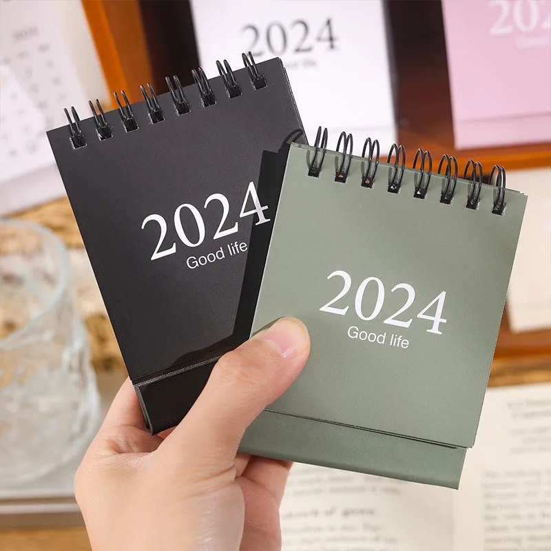 Mini 2024 Desk Calendar Simple English Calendar Book with Stickers Daily To Do List Agenda Organizers Home Office Supplies