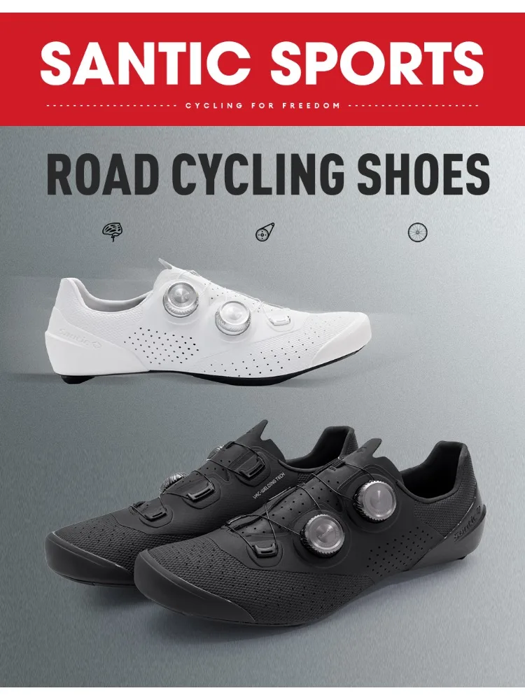 Santic Neue Herren-Rennradschuhe mit Carbonfaser-Sohle Atmungsaktive Rennrad-Schuhe für Straßenräder Professionelle Klickschuhe