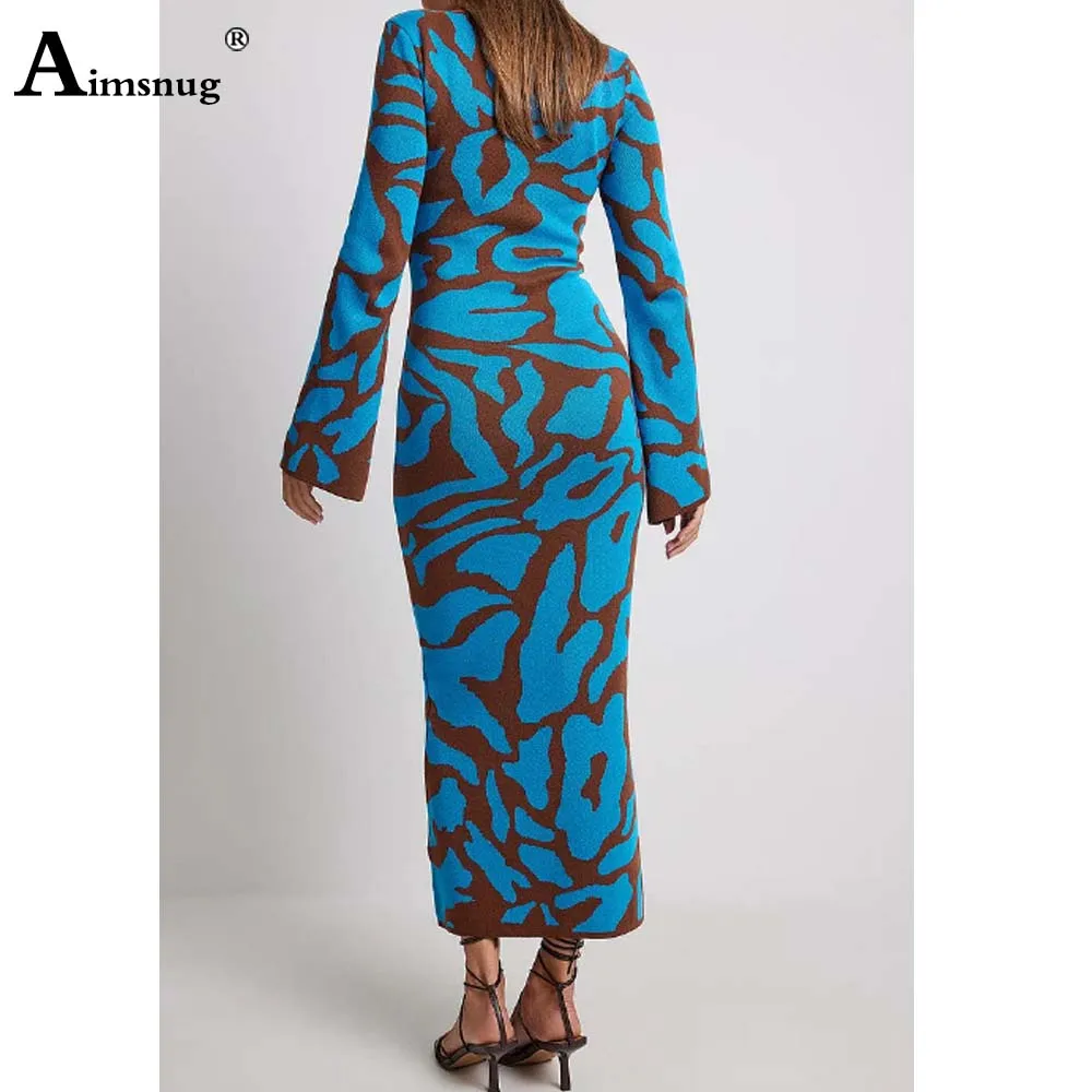 2023 Women Elegant Long Wave Cut Party Dresses Autumn Winter Knitting Maxi Dress Plus size 3xl Ladies Vintage Skinny Dress Femme