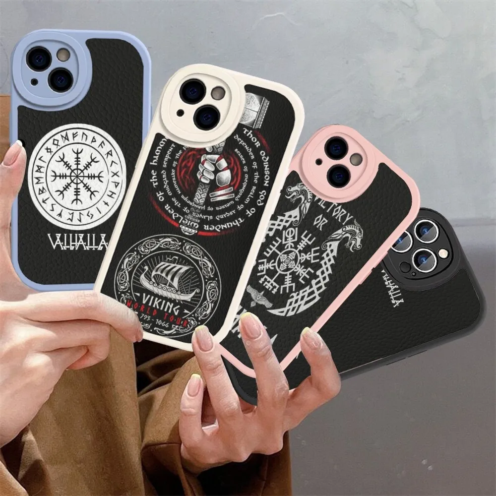 V-Viking V-Vegvisir Logo Phone Case Hard Leather For iPhone 16 15 14 13 12 Mini 11 14 Pro Max Xs X Xr 7 8 Plus Fundas