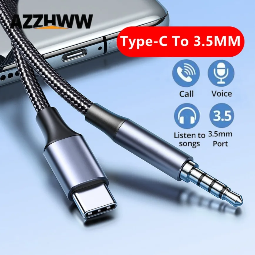 USB C to 3.5mm Audio Aux Jack Cable 1m/1.5m/2m Type C to 3.5mm Headphone Car Stereo Cable for Phone Laptop Car Headphone Speaker