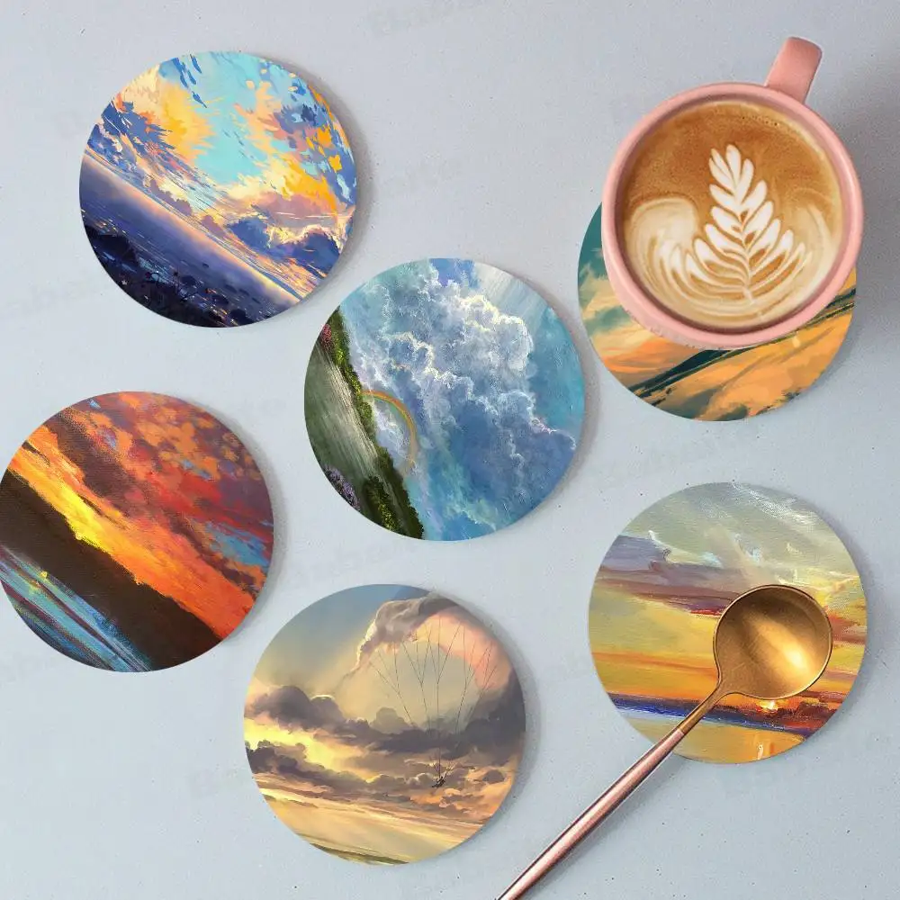 

Подставки под чашки с принтом «Небесная живопись» подходят для ежедневного украшения семейных вечеринок, офиса, нескользящие деревянные подставки под чашки