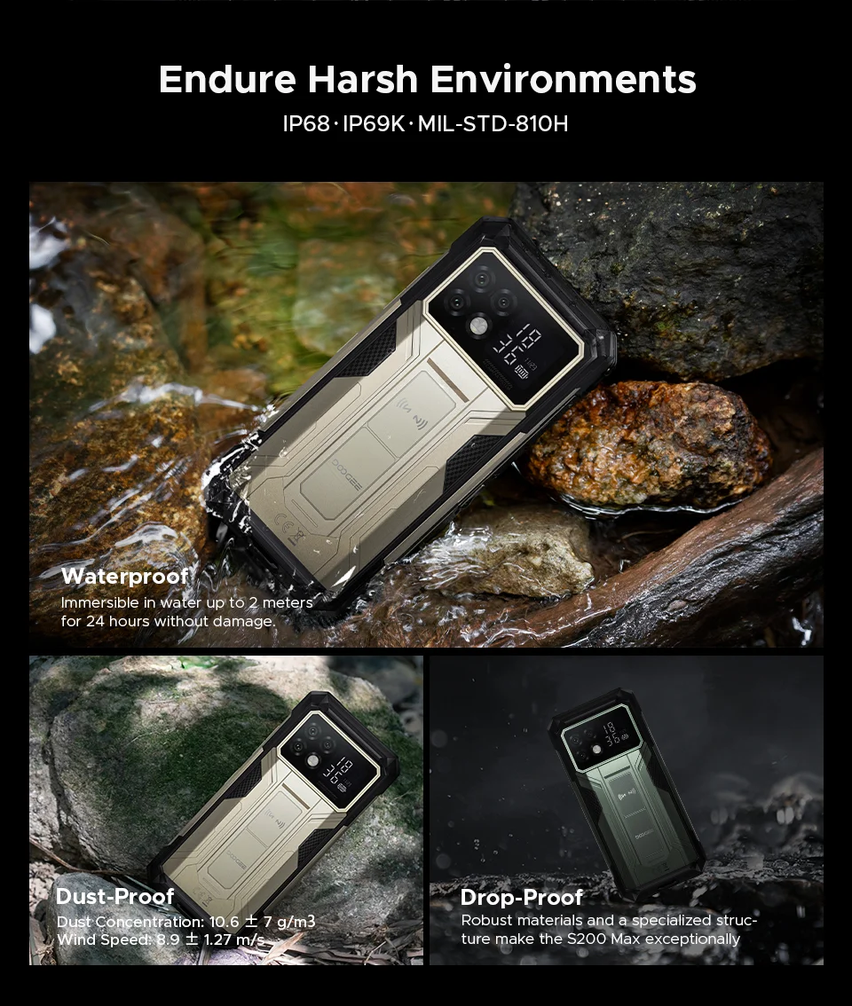Global Version DOOGEE S200 Max Rugged Phone 16GB 512GB 22000mAh Battery 66W 1.32" Rear Display 6.72” 120Hz Dimensity 7050 NFC