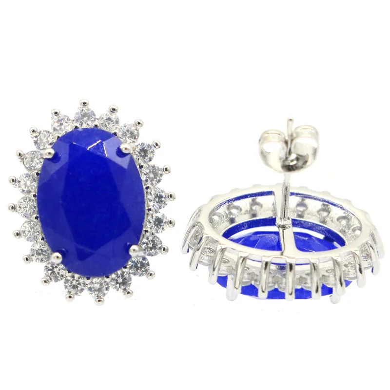 

19x16mm Real Blue Sapphire Green Emerald Red Ruby White CZ Woman's Silver Earrings