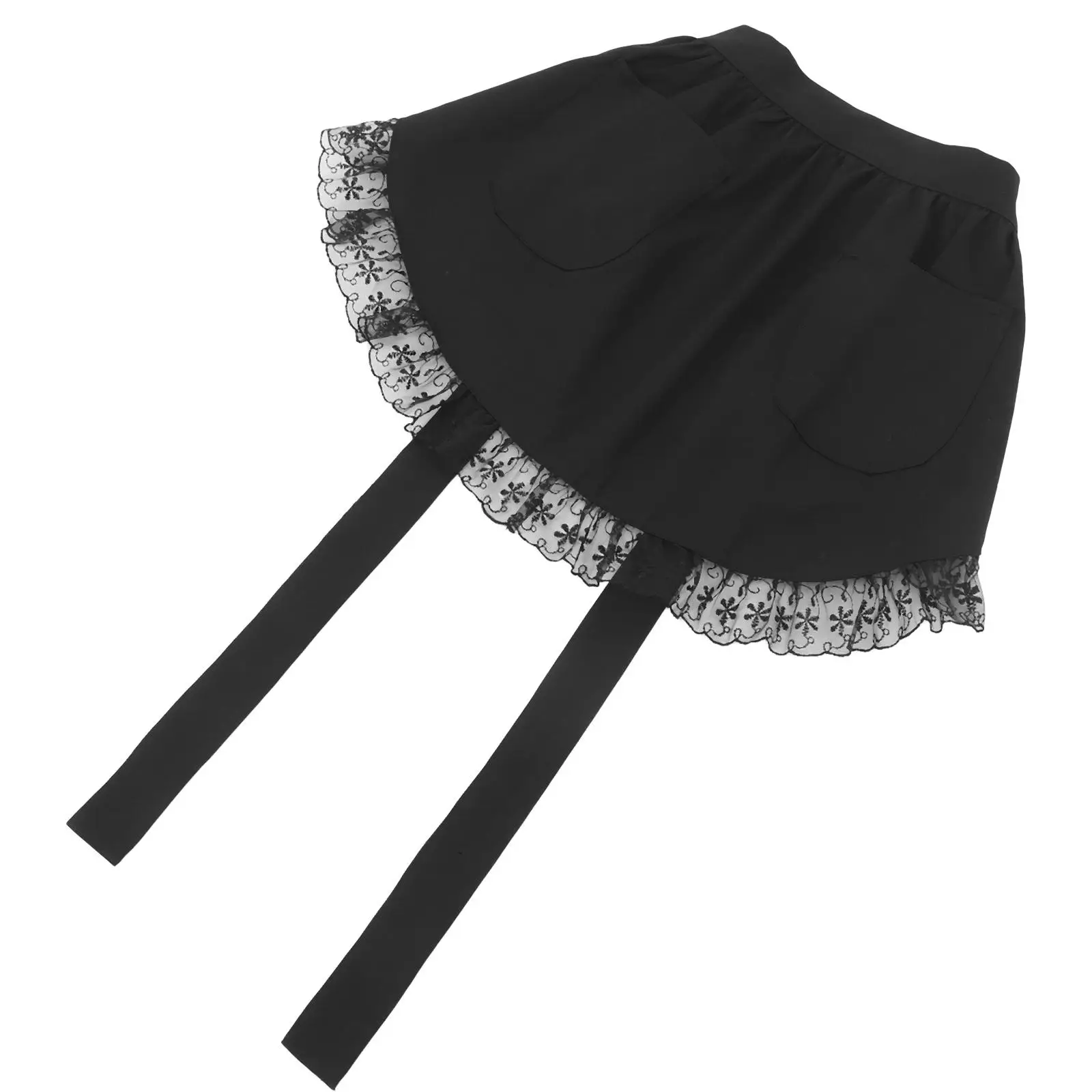 

Vintage Lace Apron Retro Kitchen Maid Half Women's with Pockets Waist Aprons French Long Dance Charm Not