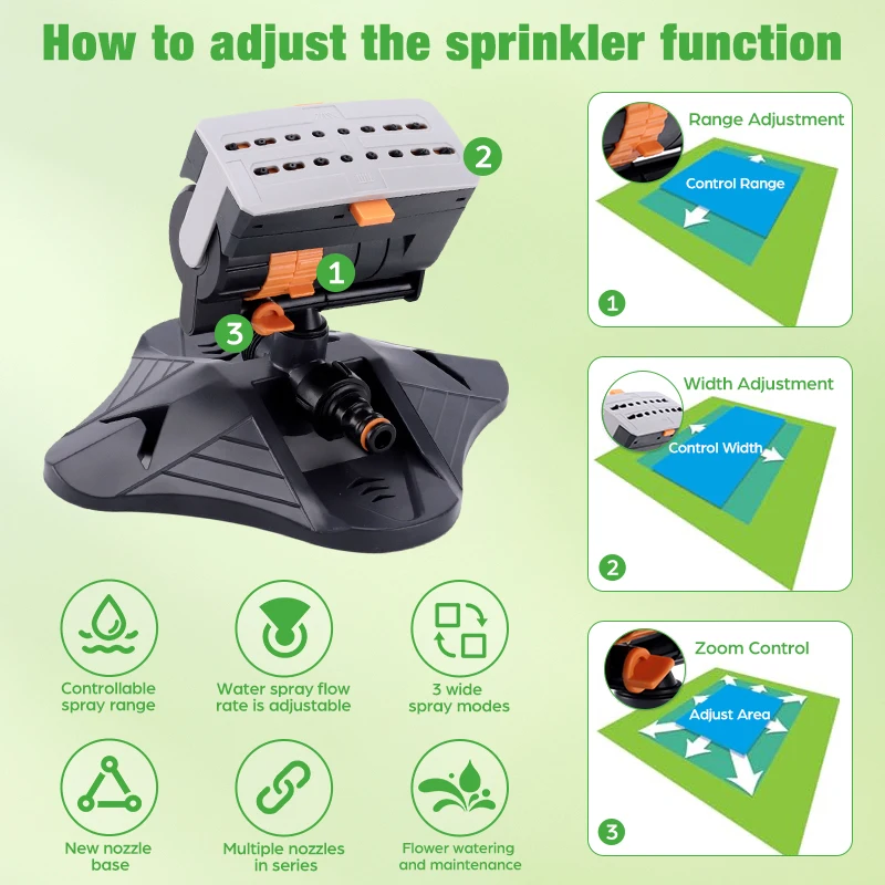 Automatyczny 180° °   Obrotowy zraszacz ogrodowy Regulowany system zraszaczy ogrodowych o dużej powierzchni Opryskiwacz wahadłowy do domowych