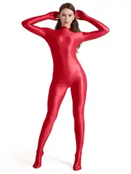 Sexy Women Long Sleeve Gloves Glossy Jumpsuit Zentai Suit Fitness Bodycon Plus Size Yoga Playsuit