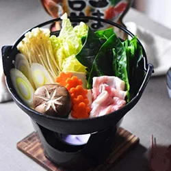 20cm Japanese Style Single Serving Irori Nabe Shabu Shabu Hot Pot Sukiyaki Pot with Wooden Lid and Burner Stove