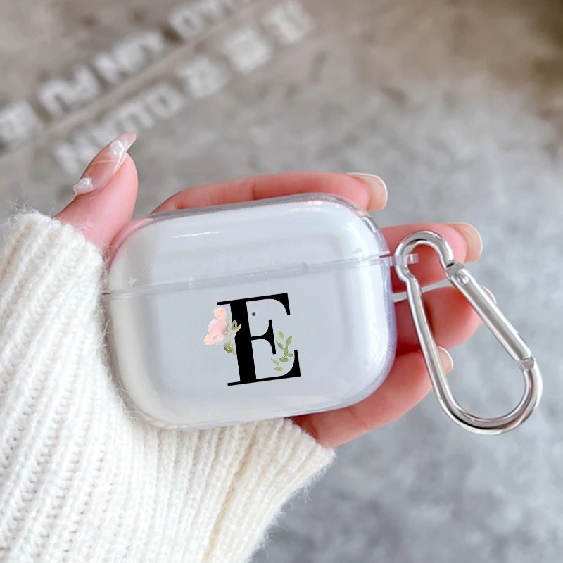 Earphone Case For Airpods 4 3 2 1 Pro3 Pro2 With Keychain Flower Letters E S For Airpods 4 Charging Clear Cover