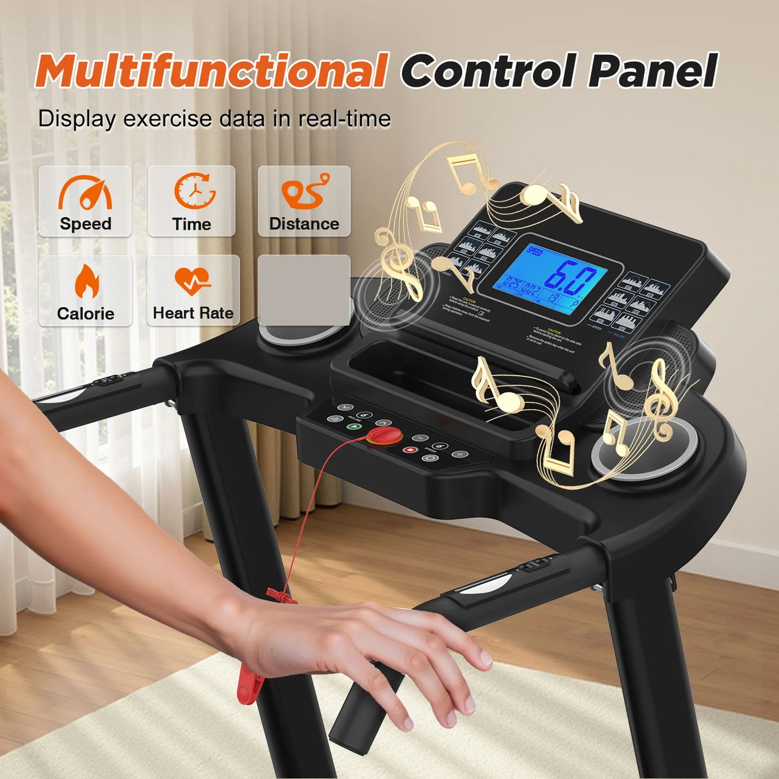 15% Auto Incline Treadmills 400LBS Heavy Duty Capacity 3.25HP Folding Electric Treadmill Up to 8.5 MPH Speed for Home Fitness