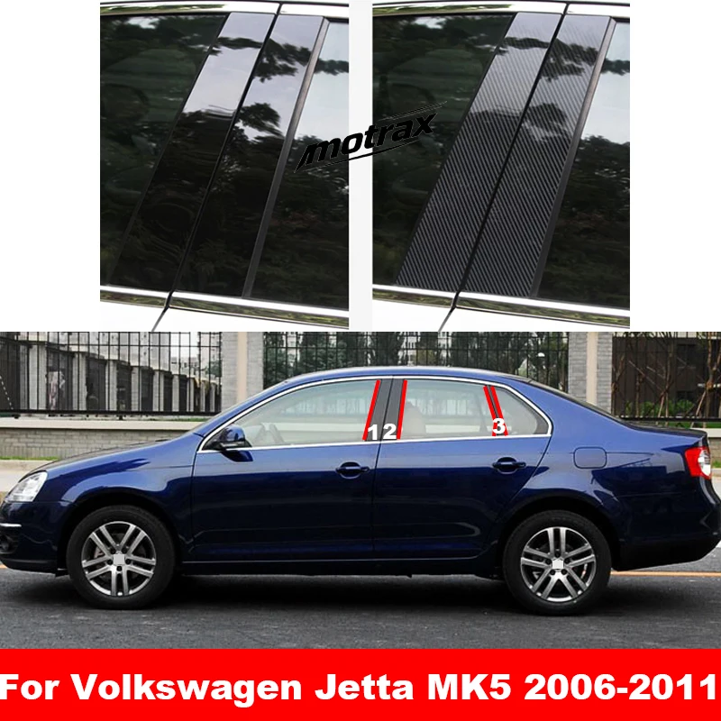 Car Middle Column PC Window Trim B C Pillar Strip Sticker for Volkswagen VW Jetta MK5 2006 2007 2008 2009 2010 2011