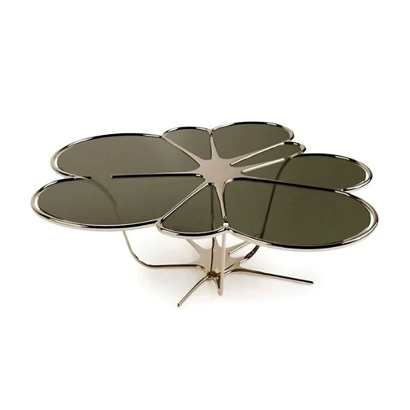 Petal-shaped tempered glass coffee table simple modern living room special-shaped tea table stainless steel coffee table