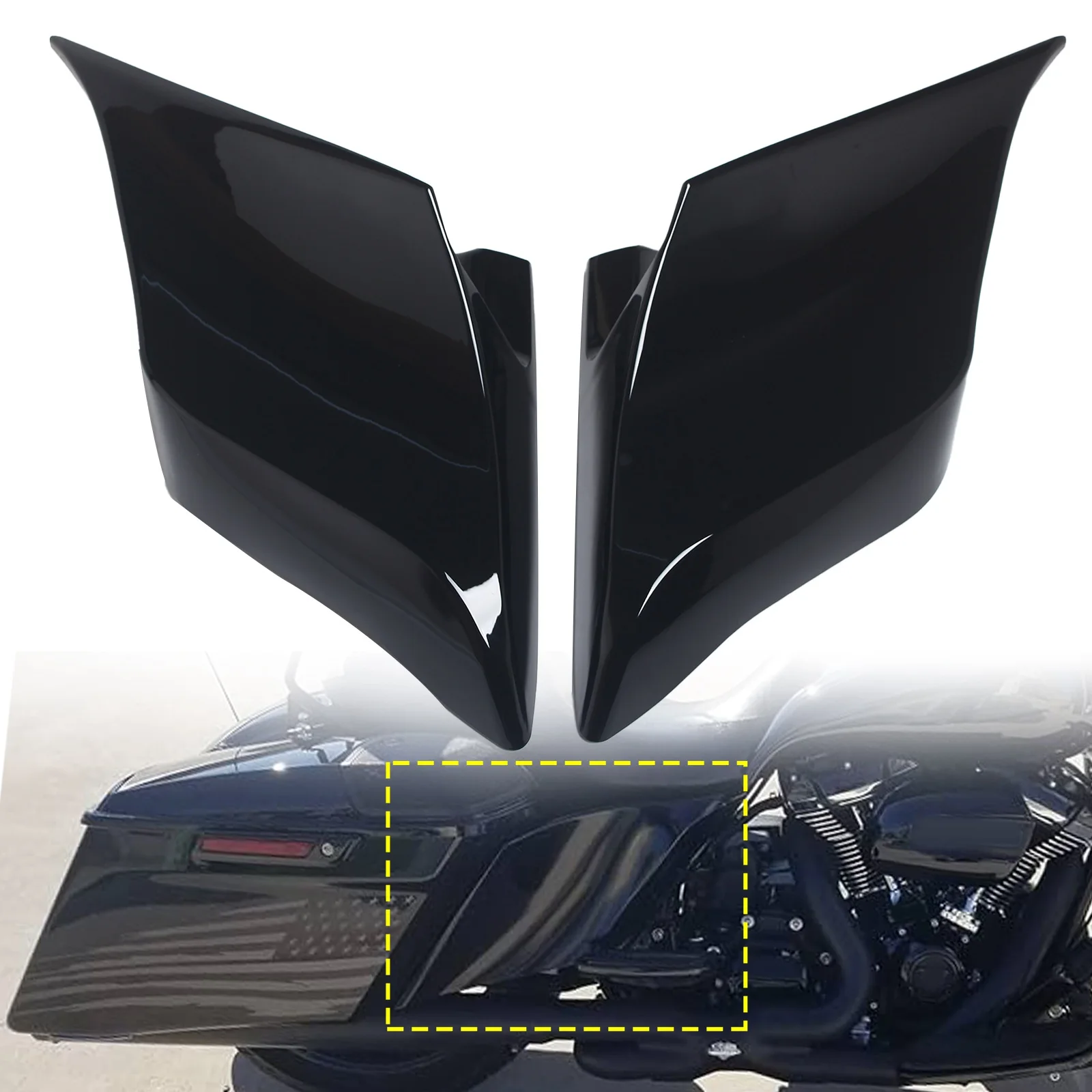 Black Motorcycle ABS Plastic Stretched Extended Side Covers Panels for Harley Touring Models
