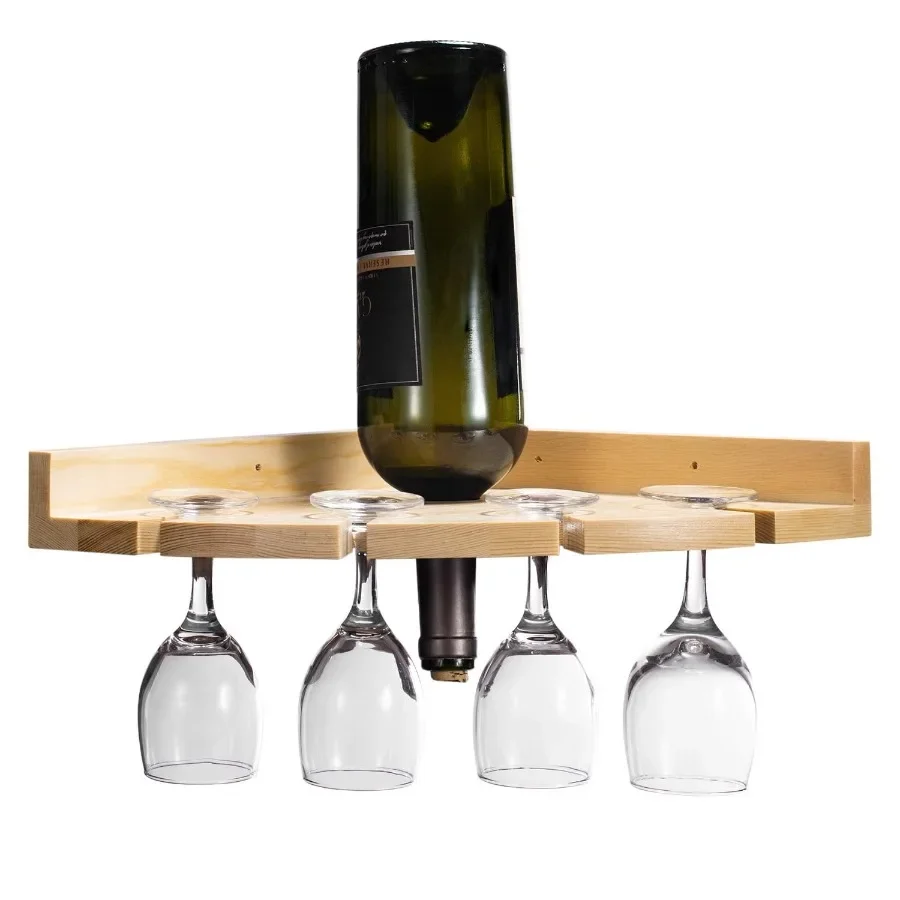 

Wood Wallmounted Wine Rack Holder for Home Bar and Kitchen Decor Light Brown Corner Shelf with Space for Wine Bottles and 4 Ste