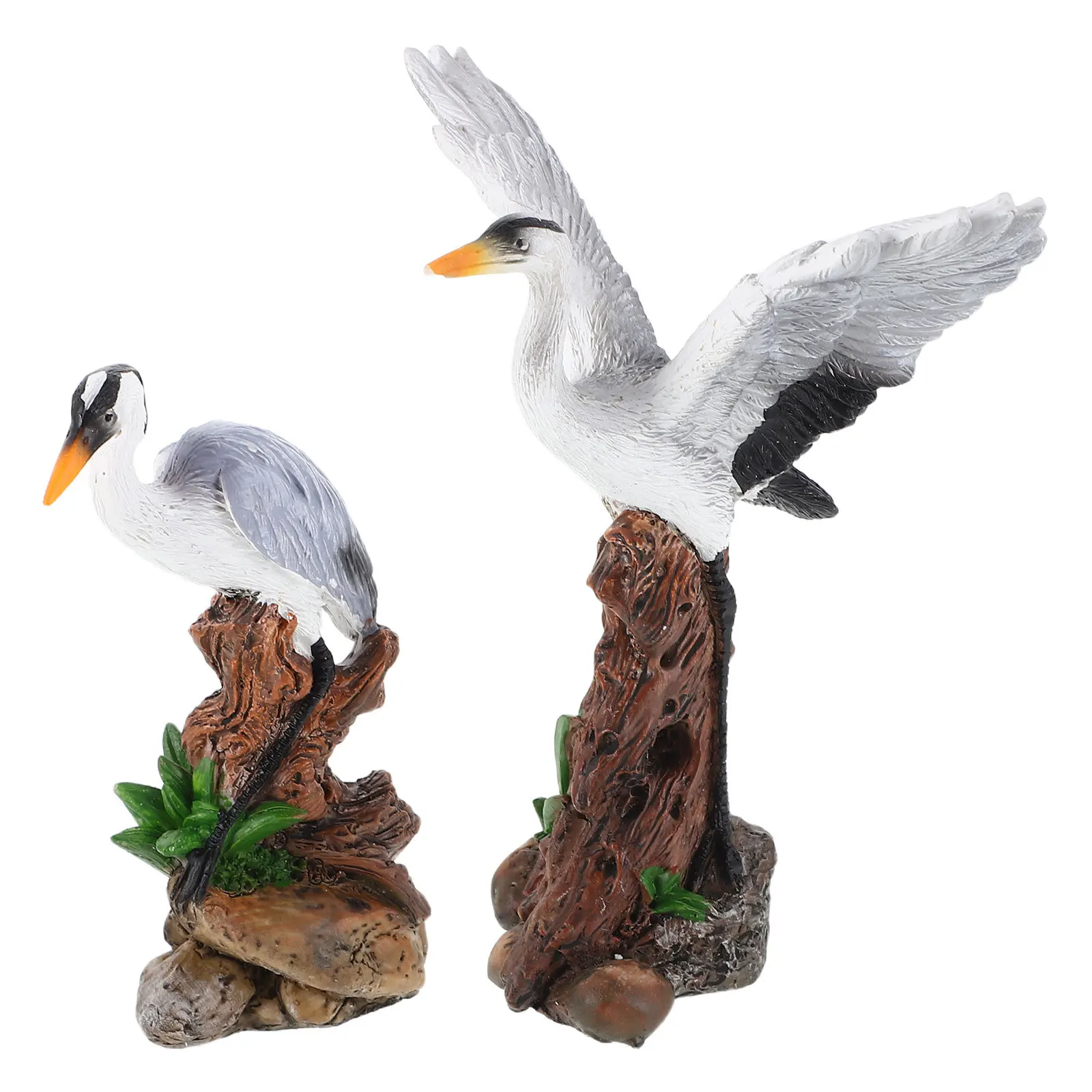 

2Pcs Detailed Resin Art Sculpture for Home Office Hotel Garden Decor Natural Style Simulation Bird Figure Micro Landscape