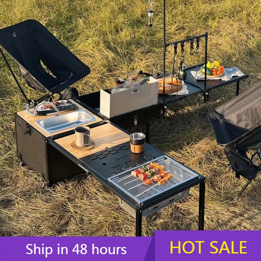 

POWER LEAP Jason Camping Standard Edition Aluminum Folding Portable Picnic Table Multi-Functional Outdoor Mobile Kitchen Box Go