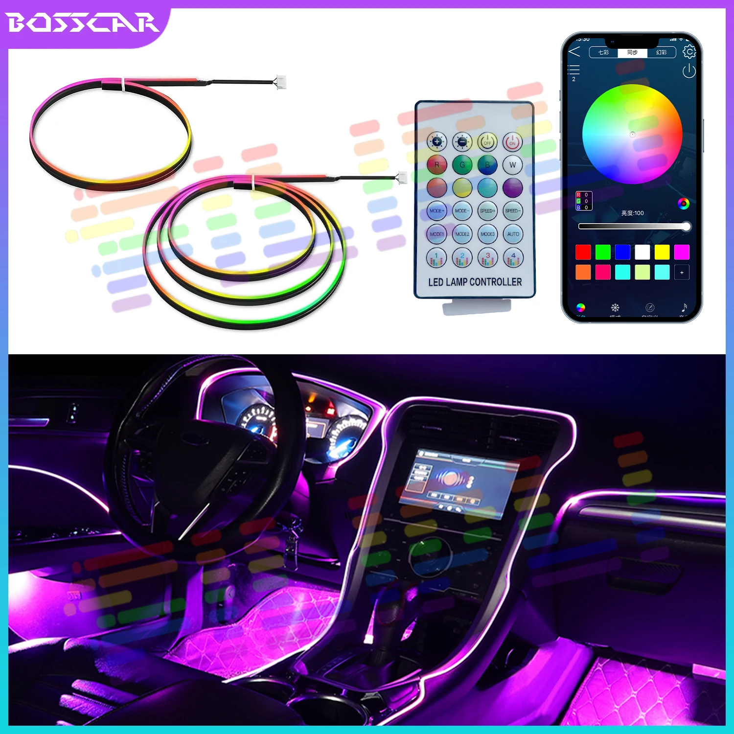 

Vegetting 140cm Car Ambient Lights LED Interior RGB Symphony Atmosphere Lamp USB APP Control Remote for Tesla Model 3 Y S X