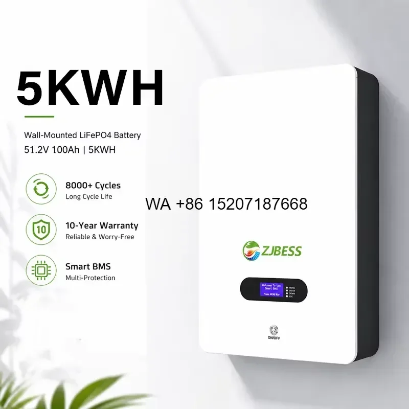 Wmwmnu 8000 Cycles Backup Power Supply Solution Residential Energy Storage System 5kWh Wall Mounted Lithium Battery