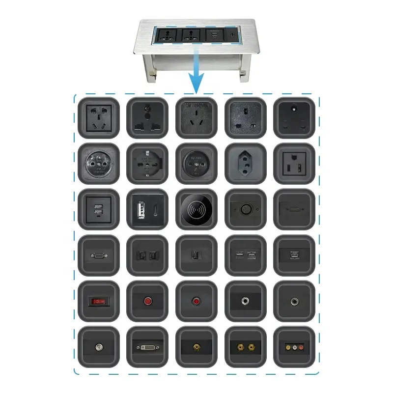 Universal Power Outlet  Aluminum Alloy Manual Flip up Rotation Usb Data Socket /Office Desk Flip up  Power Grommet with Rj45
