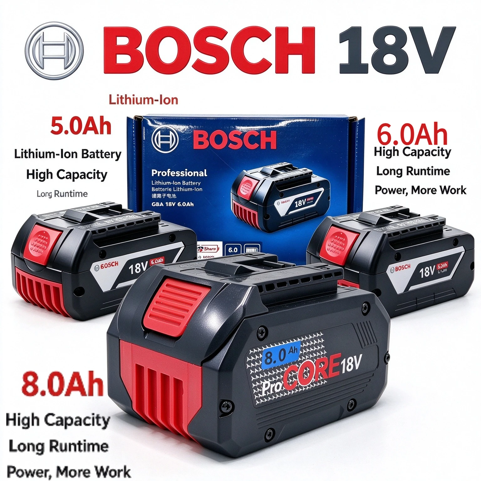 NEW Origineel BOSCH 18V 6.0Ah/8.0Ah Lightweight Battery Replacement BAT609 BAT610 GBA18V,For GDR18V Impact Household Maintenance